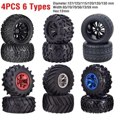 4x 12mm Hub Wheels Tires 1:10 Off Road RC Car Monster Truck Tyre Foam Inserts