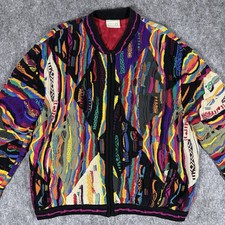 Vintage 90s COOGI Vibrant Full Zip Sweater Te...