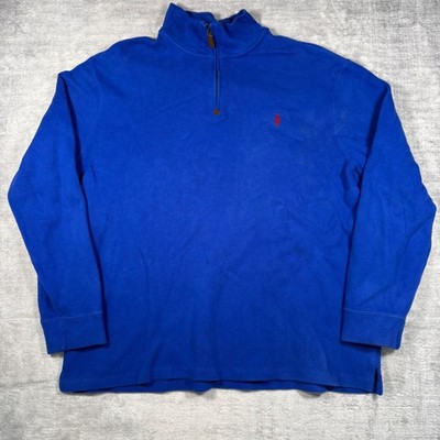 Polo Ralph Lauren Sweatshirt Mens XL Blue Ribbed Quarter Zip Preppy Pony Tech