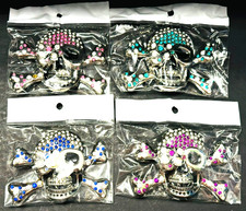 1 New Skull Crossbones Metal Silver-tone Belt Buckle Black Enamel YOUR CHOICE: