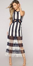 Fashion Nova Medellin Sz S Navy White Crochet Party Maxi Dress Wedding Summer