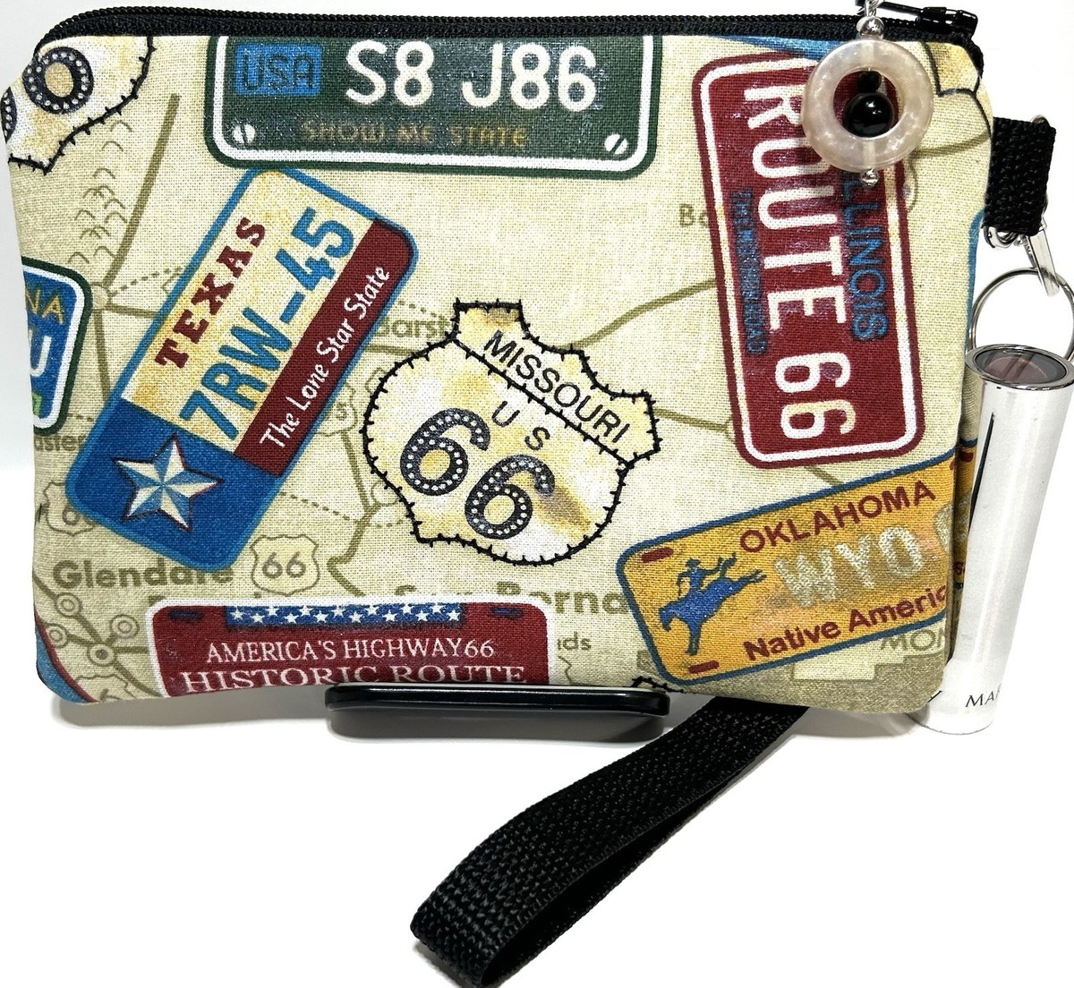 Route 66-License-Plates-Handmade-Money-Coin-ID-CreditCard-Wristlet
