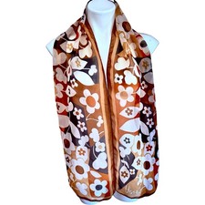 Vintage Vera Neumann 1970s Silk Scarf Mod Daisy Brown Rust 12x62