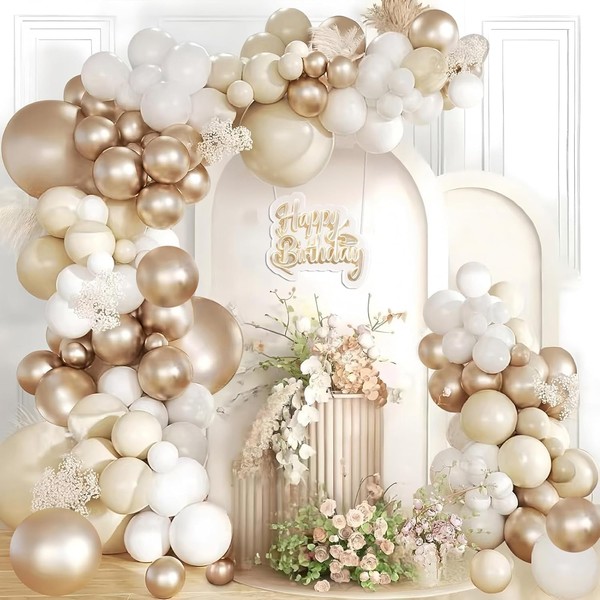 Luftballon Girlande Weiß Champagner Gold, 115 StüCk Beige Ballonbogen Mit W-image