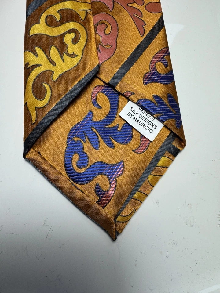 NUEVO CON ETIQUETAS VERSO 9 MULTICOLOR ESTILO FLORAL ESTAMPADO SEDA DISEÑOS CORBATA Y PAÑUELO Foto 4 de 4