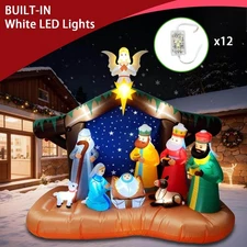 8FT Long Inflatable Nativity Scene Outdoor Christmas Decoration with LED Lights