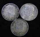 3 circulated / toned 1964 JFK Half Dollars - 90% Silver. (1.085 oz. troy silver)
