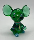 VTG Hand-Painted Fenton Art Glass Green MOUSE Figurine, Signed By D. Robinson.