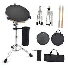 Drum Practice Pad Set, 12 Inch Double Sided Silent Drum Pad with Storage Black
