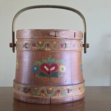 Vintage Dutch Hearts Firkin Wooden Bucket Salt Sugar Dry Goods Primitive Storage
