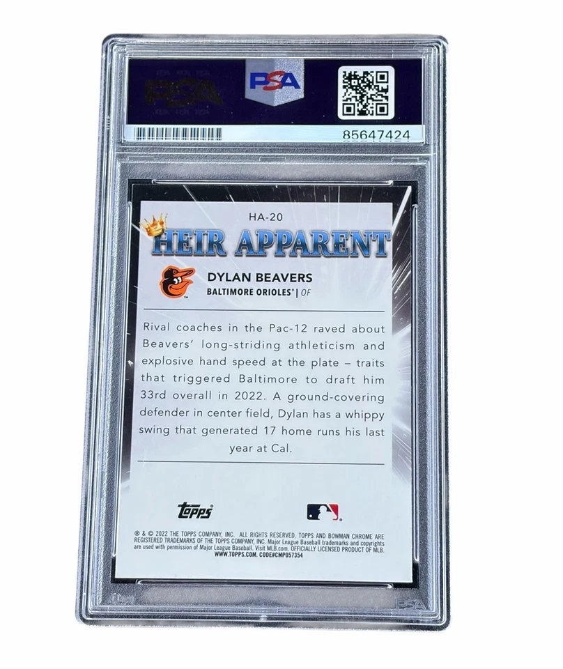 Dylan Beavers Signed Card Baltimore Orioles Autographed Auto Heir Apparent PSA10 - Image 2 of 2