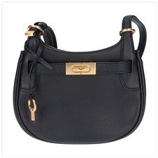 Tory Burch Lee Radziwill Small Saddle Bag Black Leather Gold Hardware