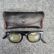 Vintage Black USS Military Black Rimmed Eye Glasses 44-22 Size 4.5 5 3/4 W/ Case