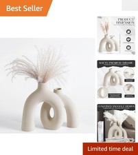 Ceramic Hug Vase Creamy White Modern Donut Style Hugging Vases for Flowers Mi...