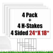 4 Pack Blank Yard Signs with Stakes 24 X 18inch, IKAYAS 18 x 24" Large Size Whit