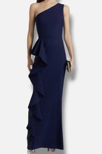 Chiara Boni Women's Blue Yulya Paillettes Sequined One-Shoulder Gown Size 8
