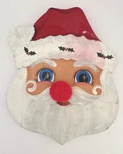 Artist Signed Hand Made Painted Wood Christmas Santa Claus Wall Plaque SALE!