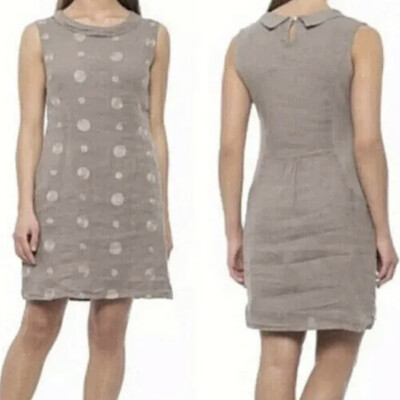 LINA TOMEI Womens Taupe 100% Italian Linen Sleeveless Dress Size