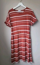 Warehouse Stripe Dress Rust Orange Pockets Size 12