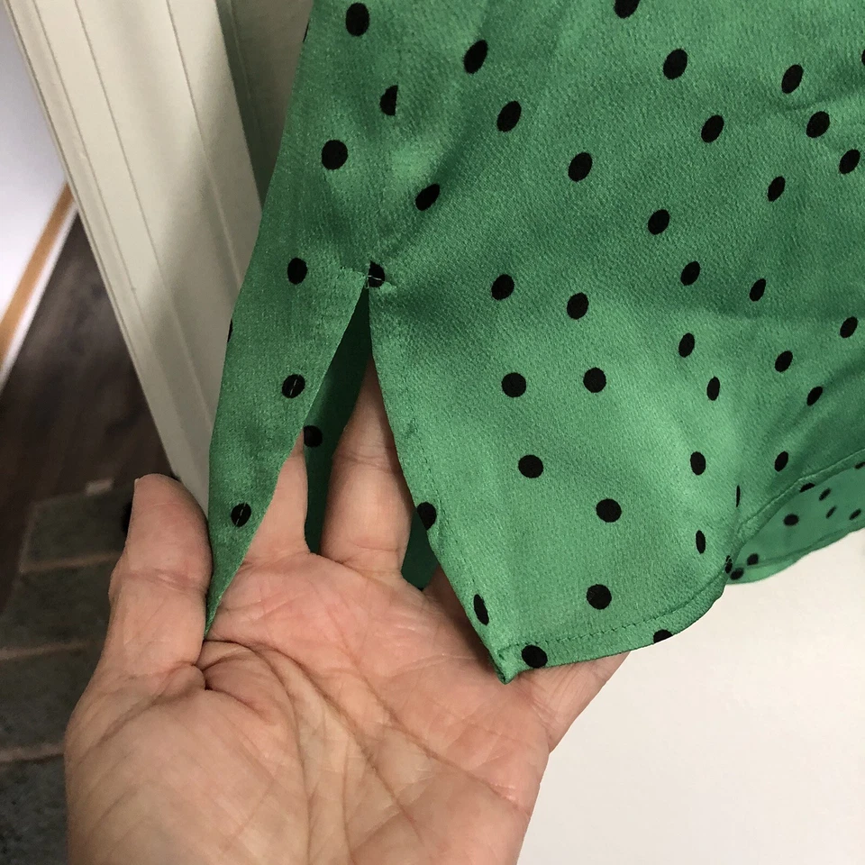 Vince Camuto Womens Emerald Green Polka Dot Blouse Top Short Sleeve NEW Size S - Image 3 of 4