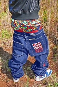 50 Cent W32 Glanz Shiny  Baggy  Jeans Blue Baggies Gloss 