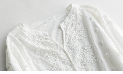 Regular Fit Women Cotton Linen Button Closure Blouse Long Sleeves Top Shirt - Picture 13 of 16