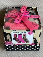 Betsey Johnson Cozy Socks 3pak size 9-11 Leopard Print Gift Box NEW