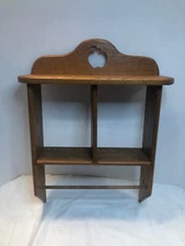 Vintage Rustic Country Style Wood Wall Curio Shelf Apple Eyelet Primitive Decor