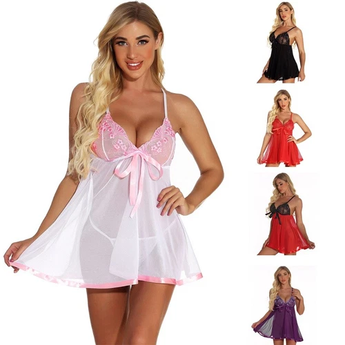 Womens Sexy Lingerie Sleepwear Nightwear Underwear Teddy Babydoll Lace Dress Set - Foto 6 di 69