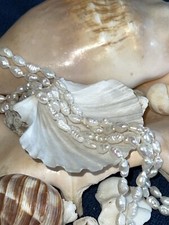 Vintage 33" White Freshwater Rice Pearl Necklace Continuous Rope Hand Knotted