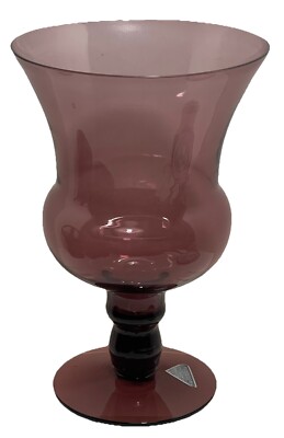 Vintage Morgantown Crystal Purple Amethyst Glass Pedestal Flower Vase Urn 8''