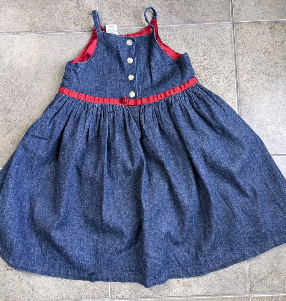 Y2K Baby Gap 女孩牛仔套衫连衣裙红色缎面衬里匹配开花器 4 4XL — 第 2/4 张图片