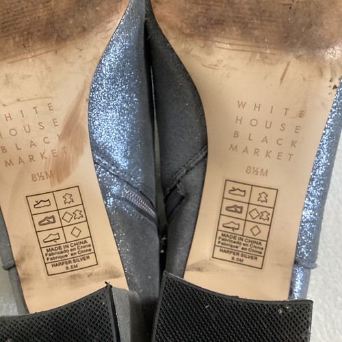 White House Black Market Silver shimmer Bootie 8 1/2 Inside Zip - Picture 7 of 10