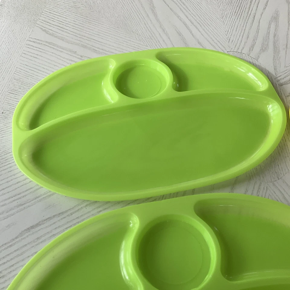 Conjunto de pratos infantis seções divididas placas para crianças verde e amarelo conjunto de 3 - Imagem 2 de 4