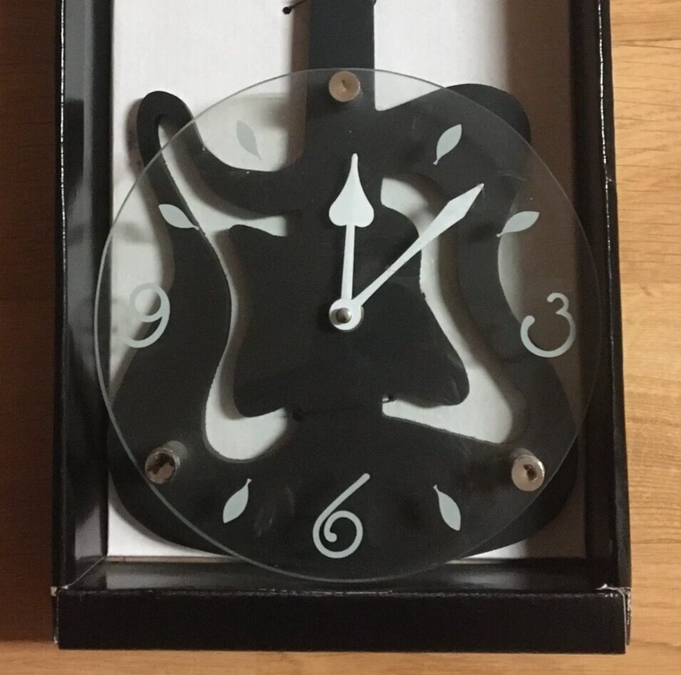 GUITAR Music Wall Clock - Black Wood And Glass NEW - Image 3 of 3