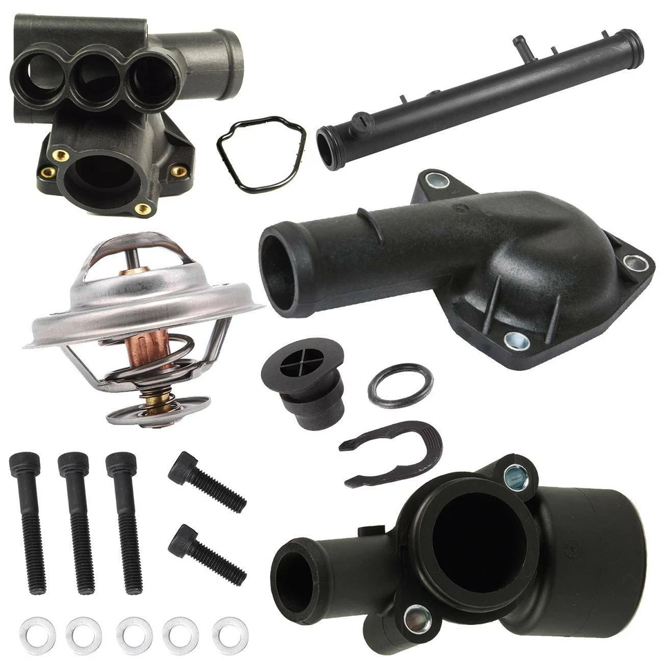 Kit de carcasa de termostato de refrigerante central delantero para VW Golf Jetta Passat 2,8 L VR6 Foto 3 de 4