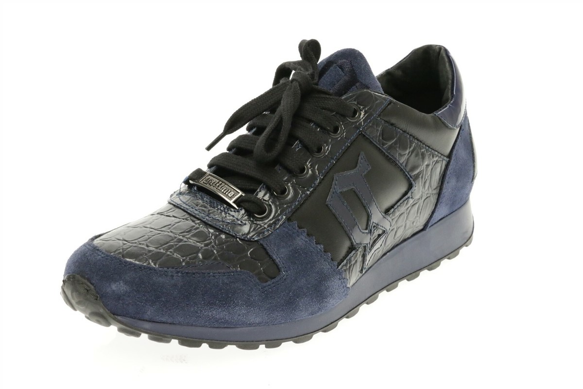 Mens JOHN GALLIANO navy blue / black leather fashion sneakers sz