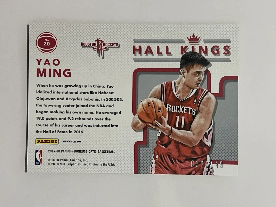 2017-18 Panini Donruss Optic Yao Ming Hall Kings Gold Prizm /149 SP #20 Rockets - Image 2 of 4