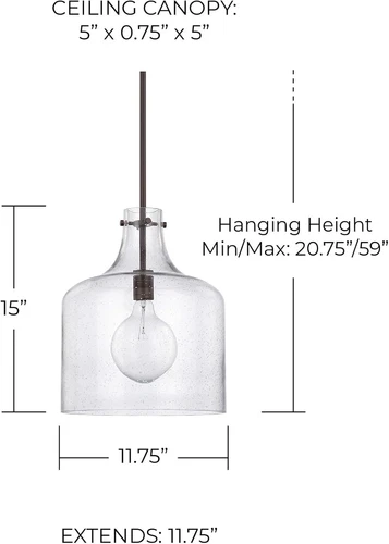 Crawford Urban Industrial Seeded Glass Pendant Light in Bronze, 15" H x 12" W - Picture 2 of 2