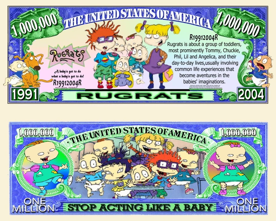 RugRats Million Dollar Bill Play Funny Money Novelty Note + FREE SLEEVE