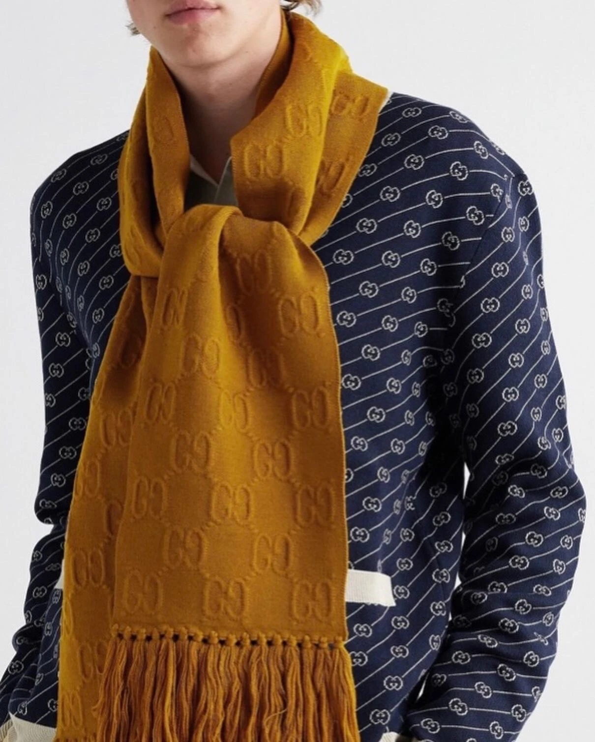 Gucci   Logo frangé   Écharpe en coton jacquard