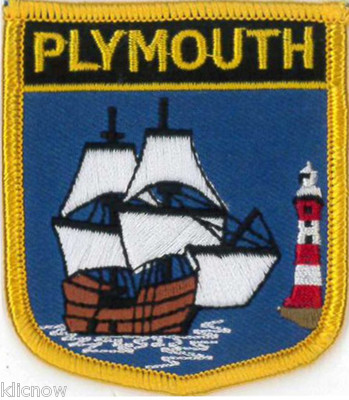 Plymouth (Devon) (Schild) bestickter Aufnäher 6 CM X 7 CM (2 1/2'''' x 2 3/4'')