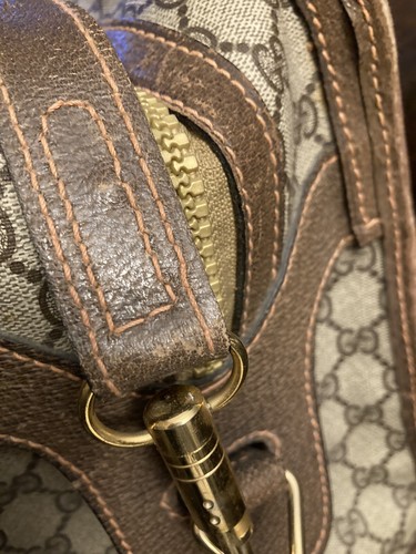 Vintage Large Gucci GG Supreme Leather Canvas Monogram Crossbody Weekender Bag - Picture 6 of 24