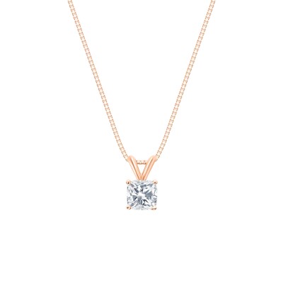1,75 ct Cushion Lab Created Diamant massiv 14K Rotgold Anhänger Halskette 16''