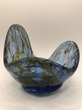 Fire and Light Recycled Art Glass Cobalt Multi-Color Crackle Splash Bowl 