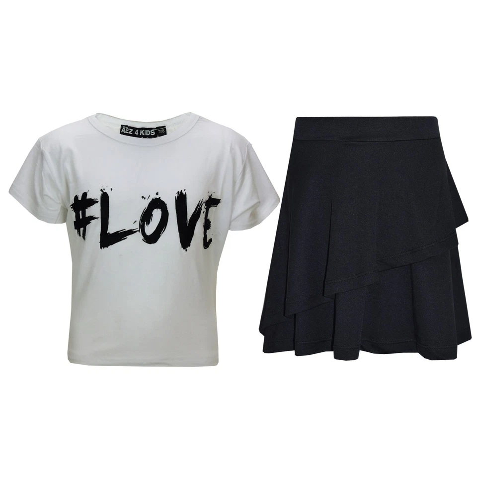 Enfants Filles Hauts # Amour Court Blanc & Double Couche Patineuse Jupe De 7-13 - Photo 1/1