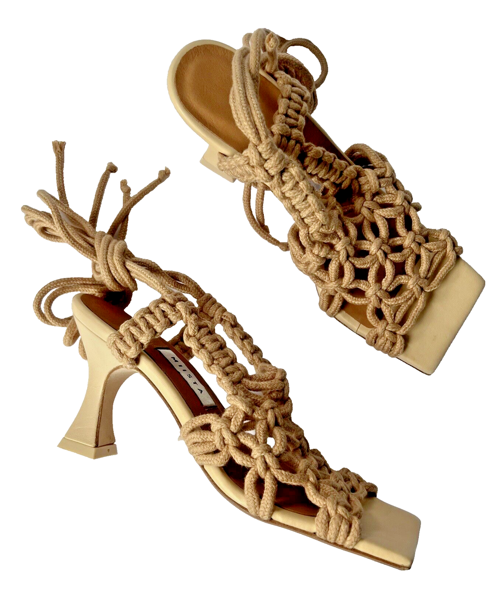 Miista MSRP $425 Stephanie Coffee Milk Moroccan High Heel Woven