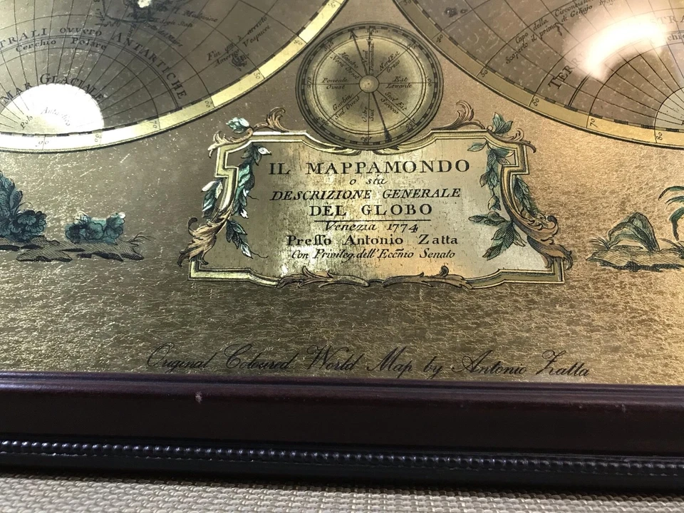Gold Foil Mappamondo Del Globo 1774 Double Hemisphere World Map Antonio Zatta  - Image 2 of 4