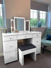 Mirrored Furniture Glass White Dressing Table Bedroom Console Bevelled Venetian