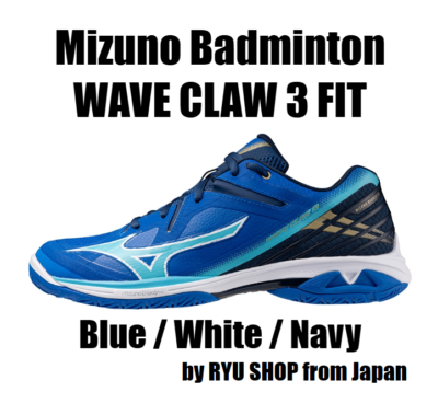 D-CLAW 3点セット Mizuno Badminton Shoes WAVE CLAW 3 FIT 71GA244201 Blue White Navy